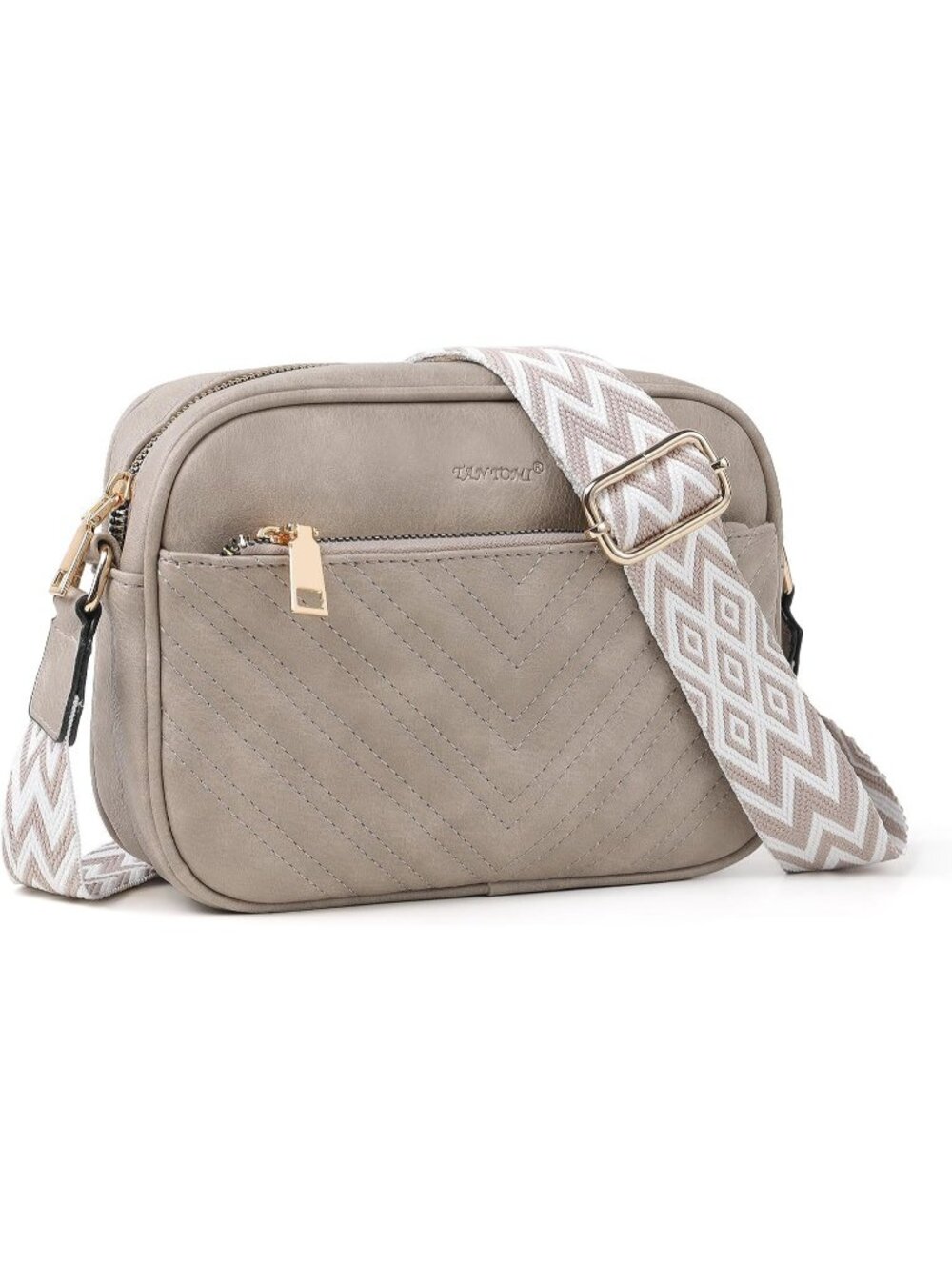 TANTOMI Women's Gray Leather Purse Crossbody Zipper Pocket Shoulder Wide Handbag
